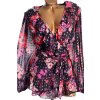 Dámská černo-růžovo-červená květovaná zavinovací halenka / SIMPLY BE / XXXL (50) / UK 22/ ANGLIE