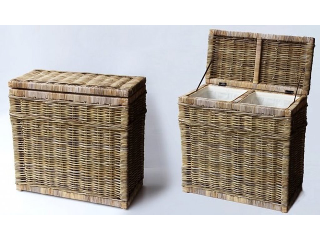 Ratanový koš na prádlo Laundry grey 2 přihrádky 68x34x66 cm