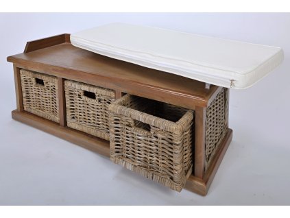 Ratanový botník / sedačka WOOD grey (3 x zásuvka)