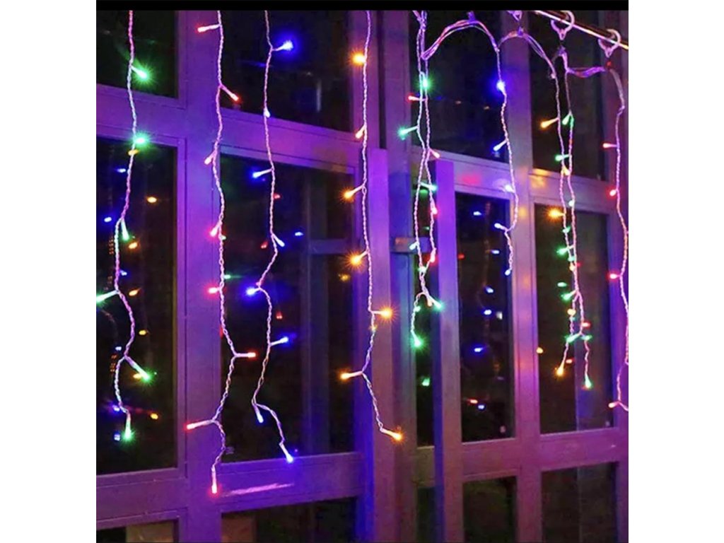 100 LED barevný vánoční řetěz s průhledným kabelem 8m