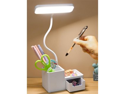 LED stolní lampa s uložným boxem pro psací potřeby a USB nabíjením