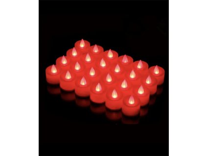 Čajová svíčka červená s LED žluto-oranžovým světlem  24 ks v balení