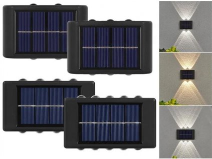 Solární 6 LED nástěnné svítidlo, svítí nahoru i dolů, 4 ks v balení