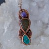 Medený prívesok -čaroit, obsidián a tyrkys