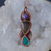 Medený prívesok -čaroit, obsidián a tyrkys