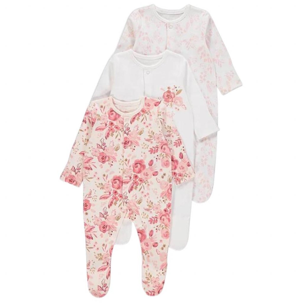 George Cotton Baby Sleepsuits 3 Pack Hlavn stylov
