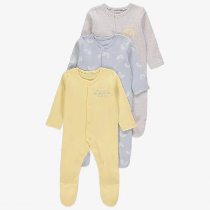 George Neutral Baby Sleepsuits, 3 Pack