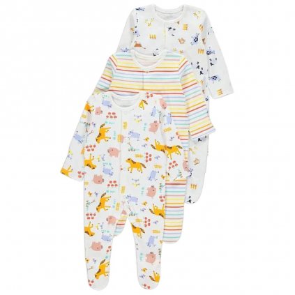 George Cotton Baby Sleepsuits, 3 Pack