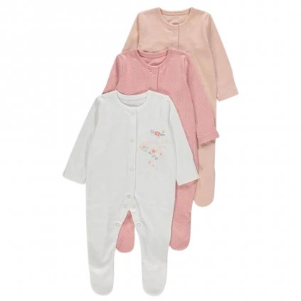 Dojčenské pyžamo George, balenie 3 ks, Pink Flower