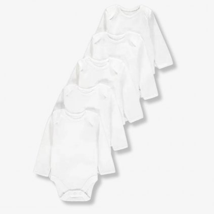 George White Long Sleeve Bodysuits, 5 Pack