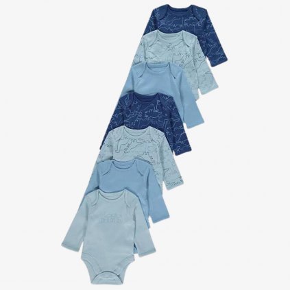 George Premature Baby Long Sleeve Bodysuits, 7 Pack