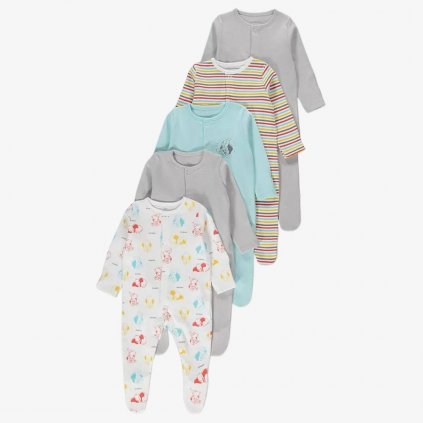 George Pure Cotton Disney Dumbo Sleepsuits, 5 Pack