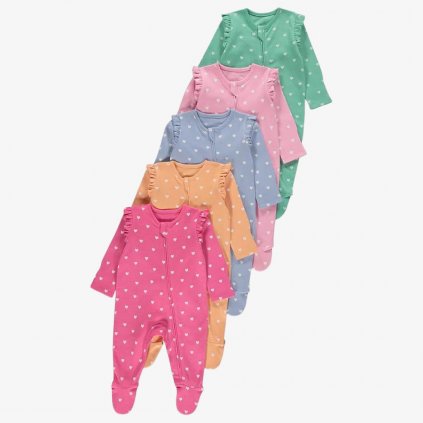 George Premature Baby Zip Sleepsuits, 5 Pack