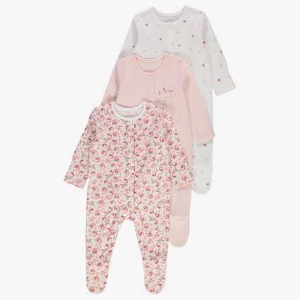 George Girls' pyjamas with rose print, 3 pieces