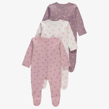 George Girls' Cotton Baby Sleepsuits: Pack of 3