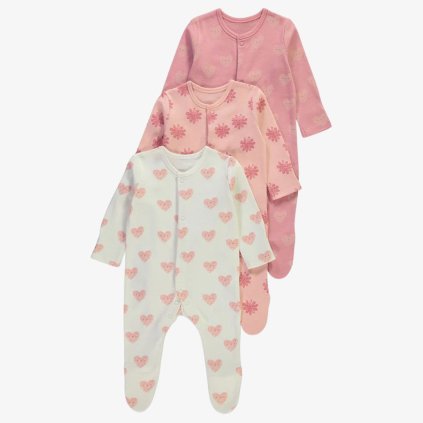 George Cute Girls' Sleepsuit: Pack of 3