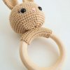 Crocheted Rattle on a Wooden Ring Bunny Beige