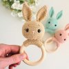 Crocheted Rattle on a Wooden Ring Bunny Beige