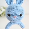 Crocheted Rattle on a Wooden Ring Bunny Blue