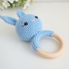 Crocheted Rattle on a Wooden Ring Bunny Blue