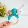 Crochet rattle on a wooden ring Caterpillar Turquoise