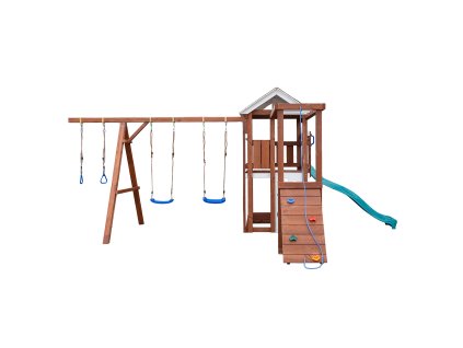 Plac zabaw MARCEL (MO312) (Barva, Doplňková barva świerk tik+biały, huśtawka czarna, Šířka, Výška, Hloubka, Hmotnost 473, 280, 376, 1 kg)