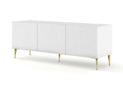 Televizní stojan Ravenna C 150 3D diamantová MDF bílá vysoký lesk s kolíkovými nohami