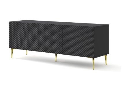 Ravenna C TV stojan 150 3D diamantová MDF černá vysoký lesk s kolíkovými nožičkami