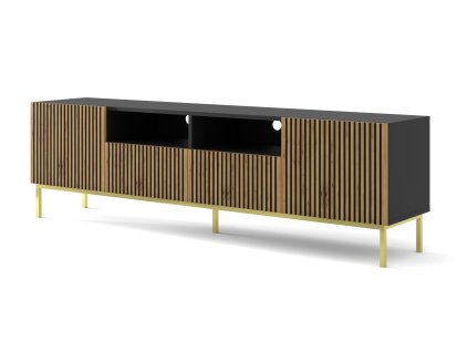 Ravenna F TV stojan 200 2D2S lakovaná frézovaná MDF černá mat/dub řemeslný s rámem