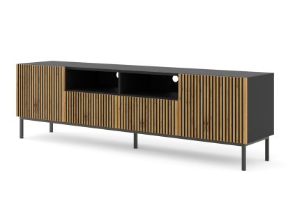 Ravenna F TV stojan 200 2D2S lakovaná frézovaná MDF černá mat/dub řemeslný s rámem