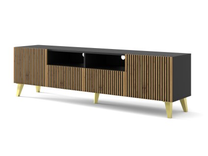 Ravenna F TV stojan 200 2D2S lakovaná frézovaná MDF černá mat/dub řemeslný s plastovými nohami