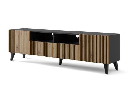 Ravenna F TV stojan 200 2D2S lakovaná frézovaná MDF černá mat/dub řemeslný s plastovými nohami