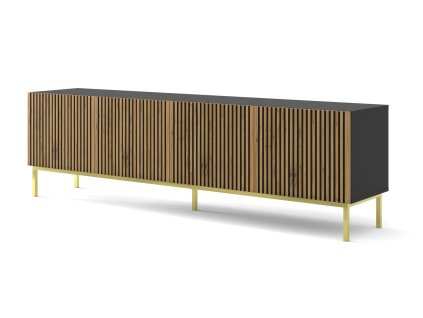 Ravenna F TV stojan 200 4D lakovaná frézovaná MDF černá mat/dub řemeslný s rámem