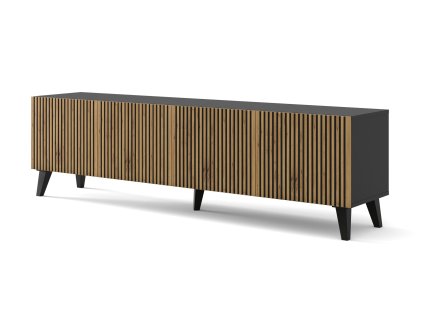 Ravenna F TV stojan 200 4D lakovaná frézovaná MDF černá mat/dub řemeslný s plastovými nohami