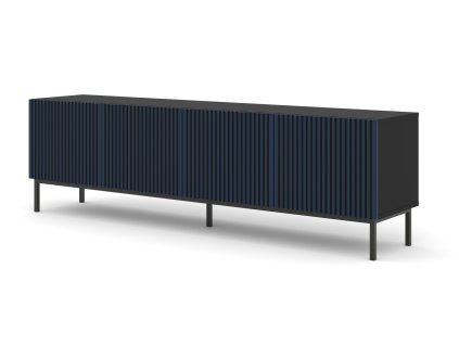 Ravenna F TV stojan 200 4D lakovaná frézovaná MDF černá mat/modrá námořnická s rámem