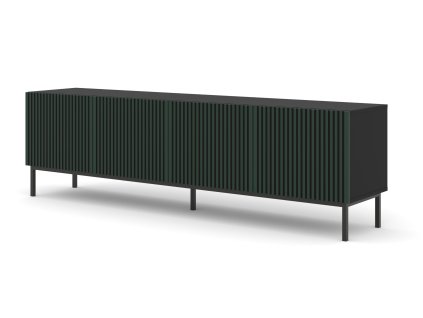 Ravenna F TV stojan 200 4D lakovaná frézovaná MDF černá mat/tmavě zelená s rámem