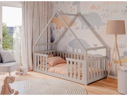 BEE Dětská postel 80x180 kašmírová Montessori s podlahou, domeček