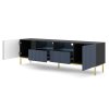 Televizní stojan Ravenna BCK 2D2S 200 fóliovaná lakovaná MDF černá matná/modrá tmavě modrá s rámem a LED