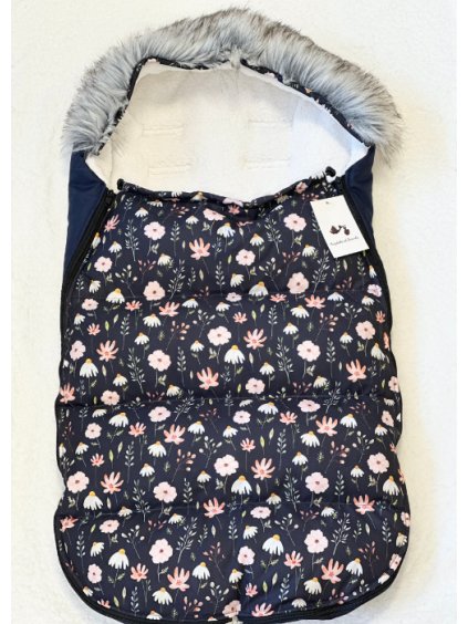 zimni fusak do kocarku modry s kytickami