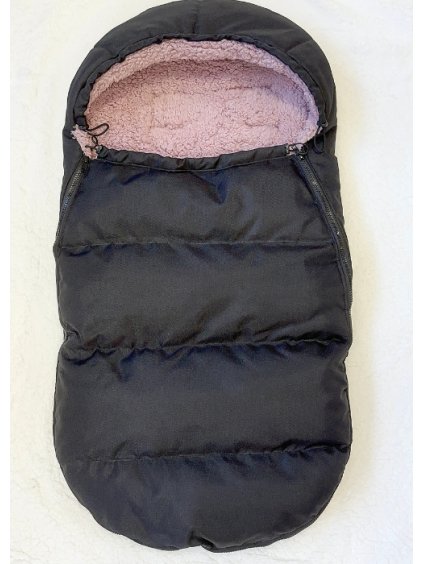 zimni fusak do kocarku cerny s ruzovym berankem