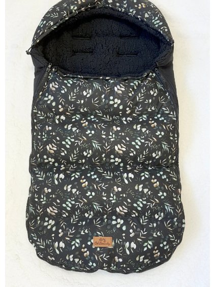 zimni fusak do kocarku cerny s listky