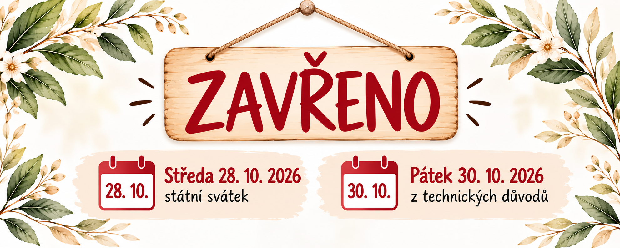 Oznámení o uzavření 28. a 30. října