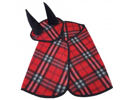 Set kariert rot, fleece (Ohrenkappe + Decke) (Gr. M)
