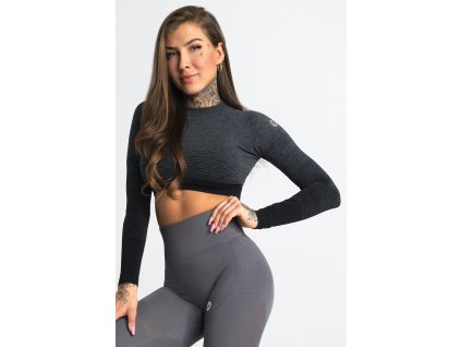 Gym Glamour Crop-Top Grey Ombre + textilní rouška ke každé objednávce zdarma