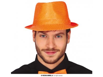 Neonový flitrový klobouk oranžový