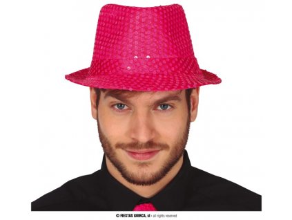 Neonový flitrový klobouk růžový