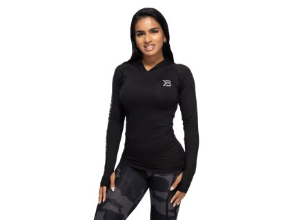 Better Bodies Tričko Performance Long Sleeve Hood Black and Grey M