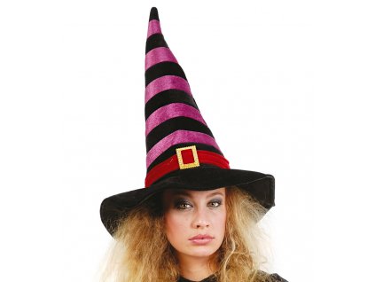 Čarodějnický klobouk černo - vínový D  dámský klobouk pro čarodějnice