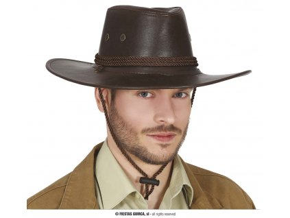 Hnědý kovbojský klobouk koženého vzhledu