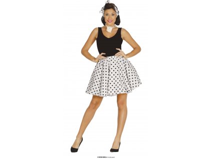 Černobílá puntíkovaná sukně se šátkem do vlasů 50-tá léta